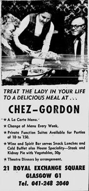 Chez Gordon advert 1975